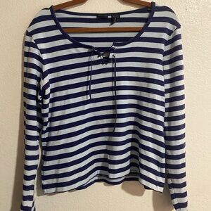 Navy and White Striped Long Sleeve Top, Size XL but fits like a medium